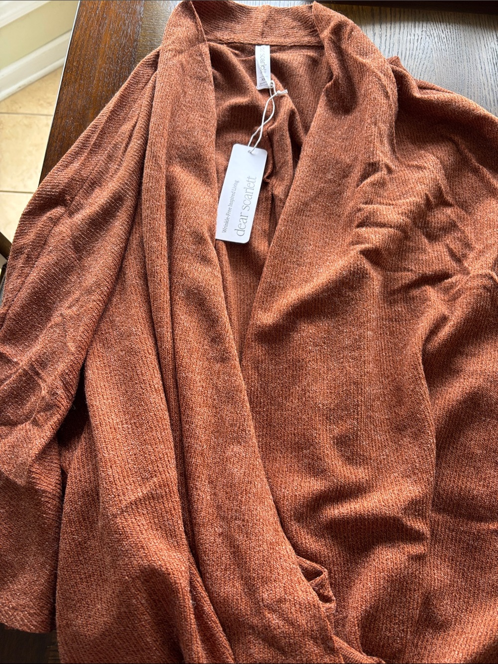 Scarlett Open-Front Cardigan in Rust Brown with pants set